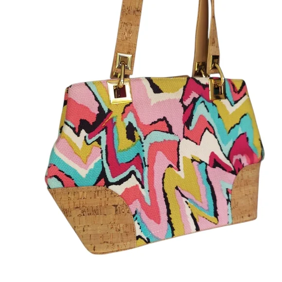 Stuart Weitzman Colorful Patterned Canvas Shoulder Bag Multi-Color - Picture 2 of 9